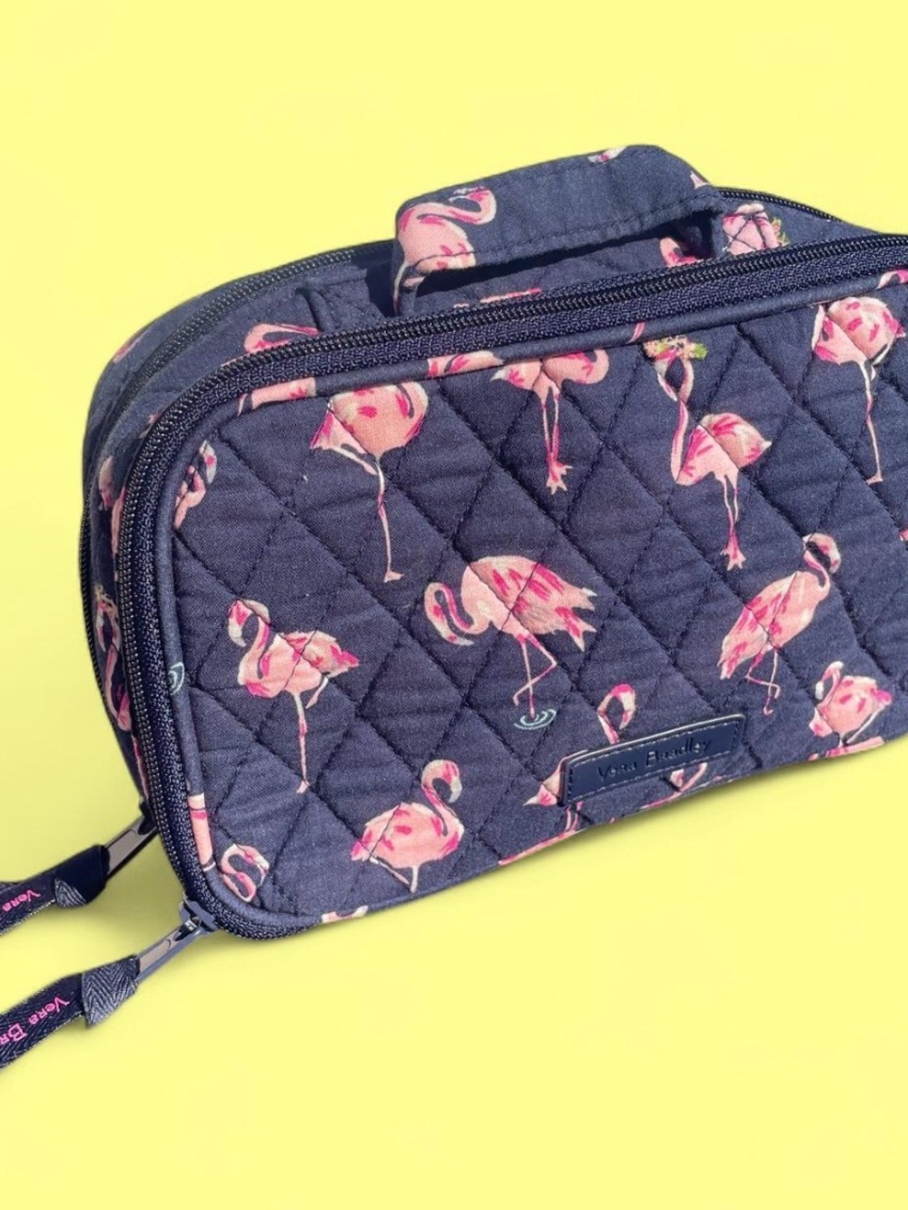 Vera Bradley Flamingo Fiesta Quilted double zipper Cosmetic Case